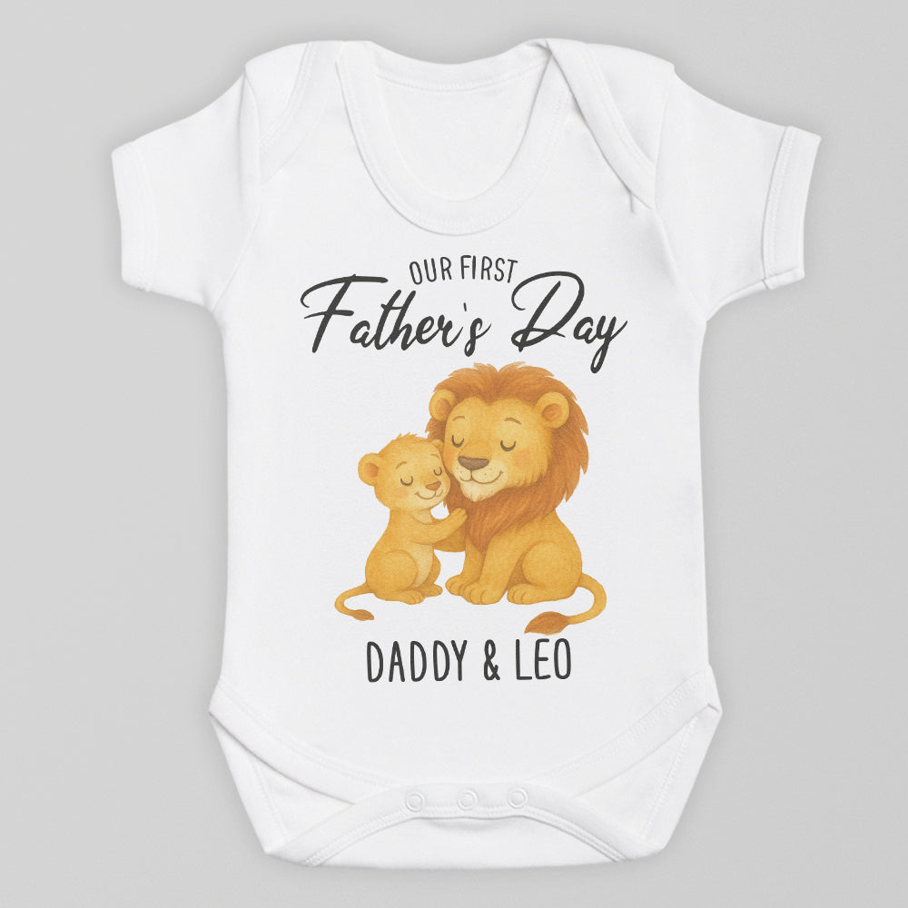 PERSONALISED Our First Father's Day - Choice of 12 Animal Designs - Baby Bodysuit