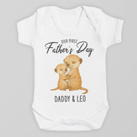 PERSONALISED Our First Father's Day - Choice of 12 Animal Designs - Baby Bodysuit