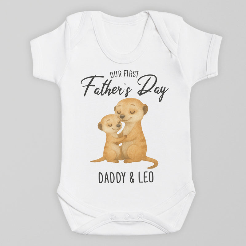 PERSONALISED Our First Father's Day - Choice of 12 Animal Designs - Baby Bodysuit