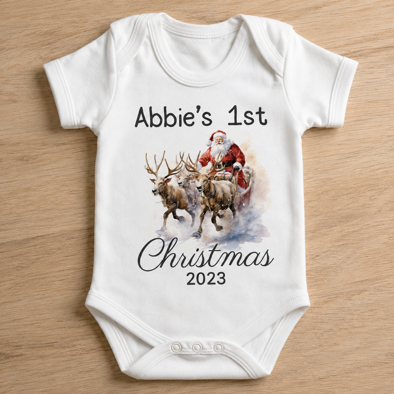 PERSONALISED 1st Christmas Name & Year - Baby Bodysuit & Baby T-Shirt