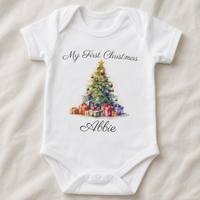 PERSONALISED My First Christmas Name with Xmas Tree - Baby Bodysuit & Baby T-Shirt