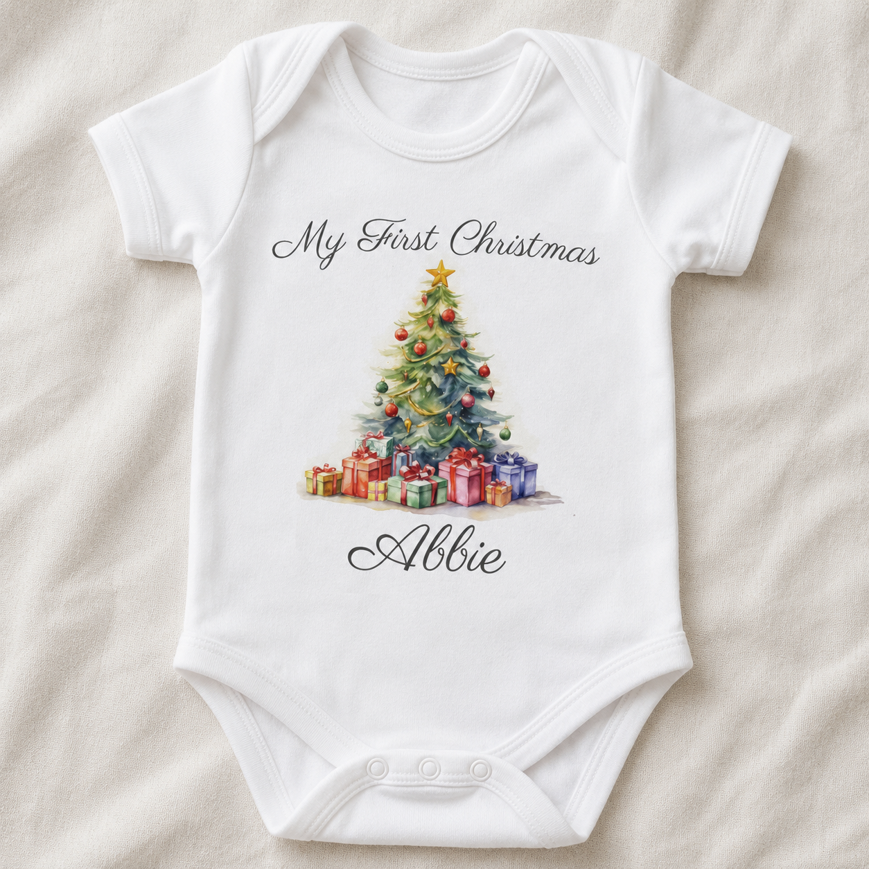 PERSONALISED My First Christmas Name with Xmas Tree - Baby Bodysuit & Baby T-Shirt