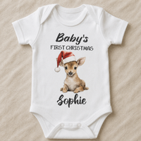 PERSONALISIERTES Baby-Weihnachtsgeschenk, Baby-Rentier &amp; Name – Baby-Body &amp; Baby-T-Shirt 