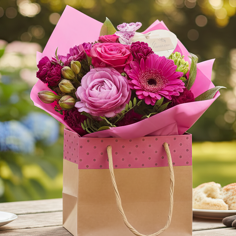 Mini Pink Hand Tied Bag - Mini Flower Gift