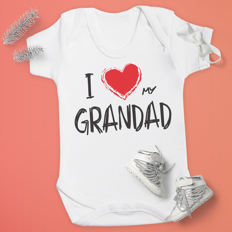 I Love My Grandad Red Heart - Baby Bodysuit