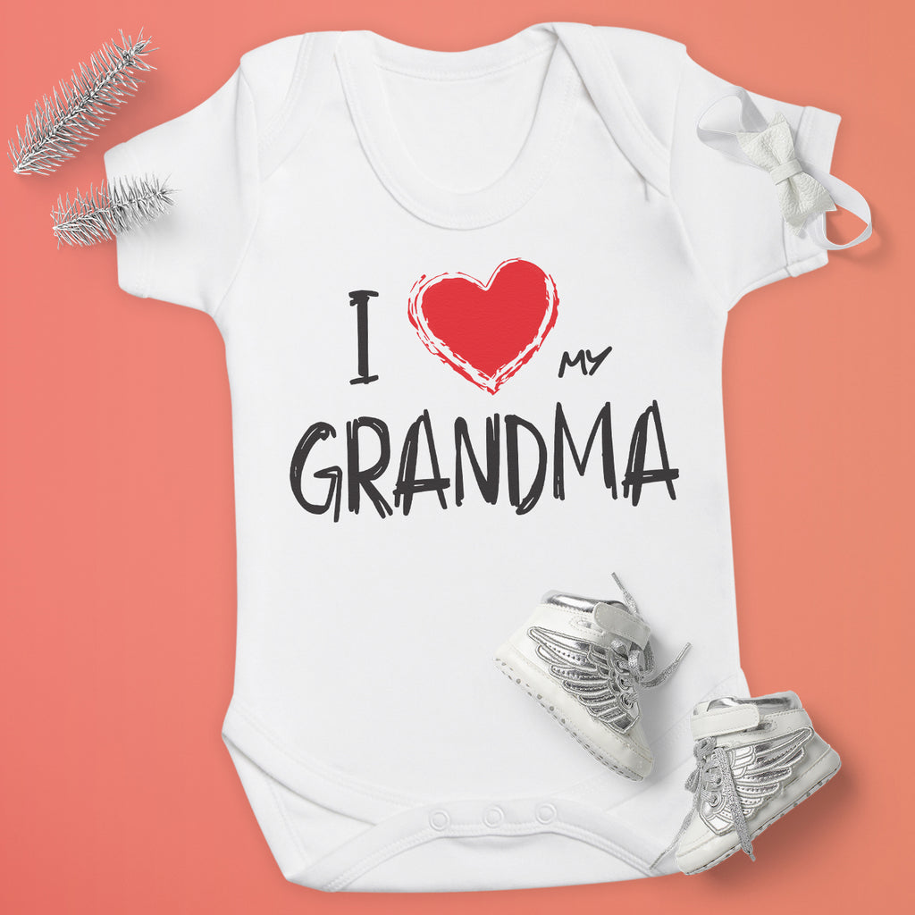 I Love My Grandma Red Heart - Baby Bodysuit
