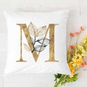 PERSONALISED - Golden Letter Initial Floral - Printed Cushion Cover