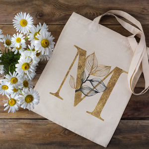 PERSONALISED Gold Initial with Floral detail - Tote Bag