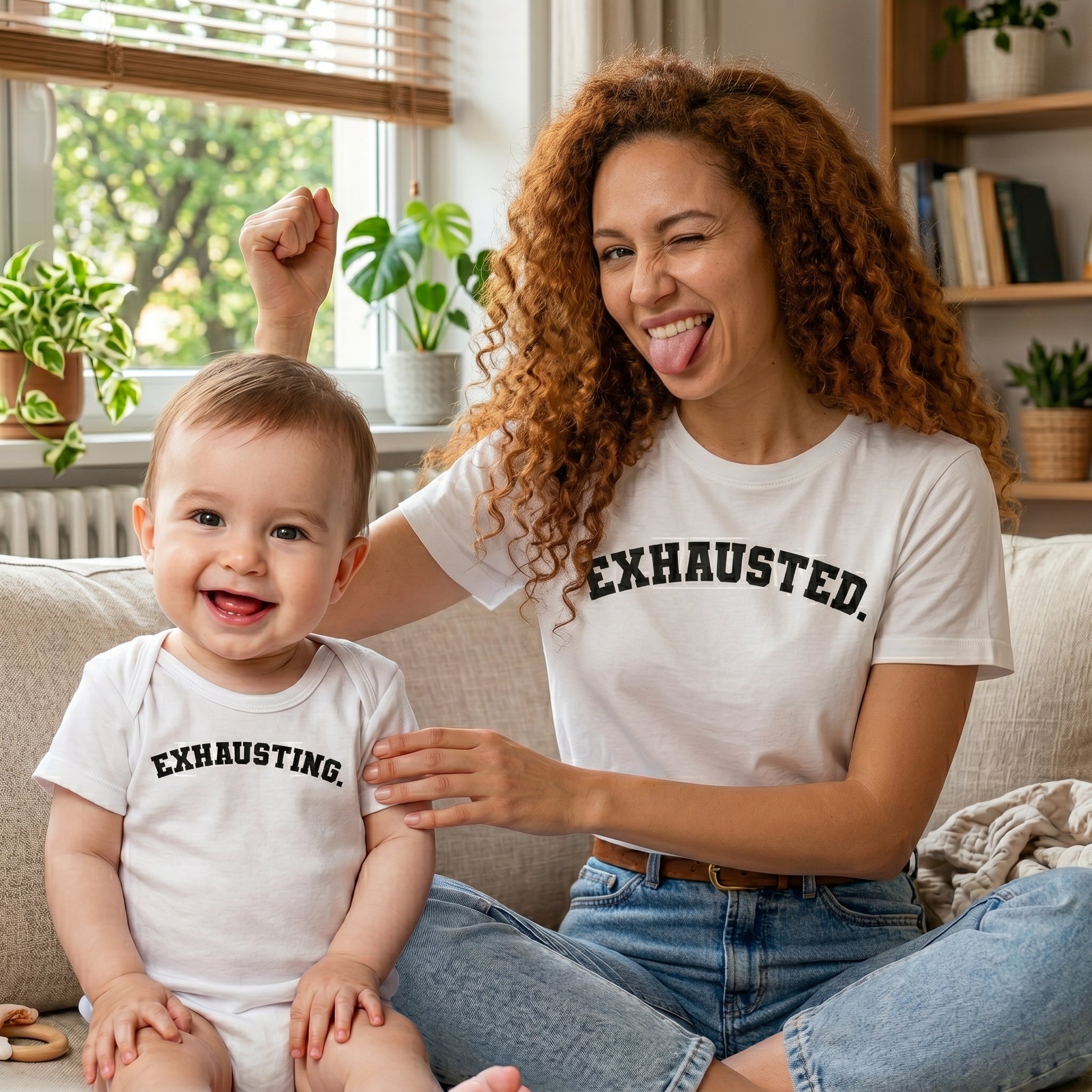 Anstrengend und erschöpft – Baby-T-Shirt und Body / Mama-T-Shirt – (separat erhältlich)