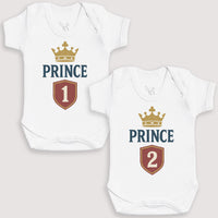 Prince 1 and Prince 2 - Baby Gift Set - Baby Bodysuit Gift Set