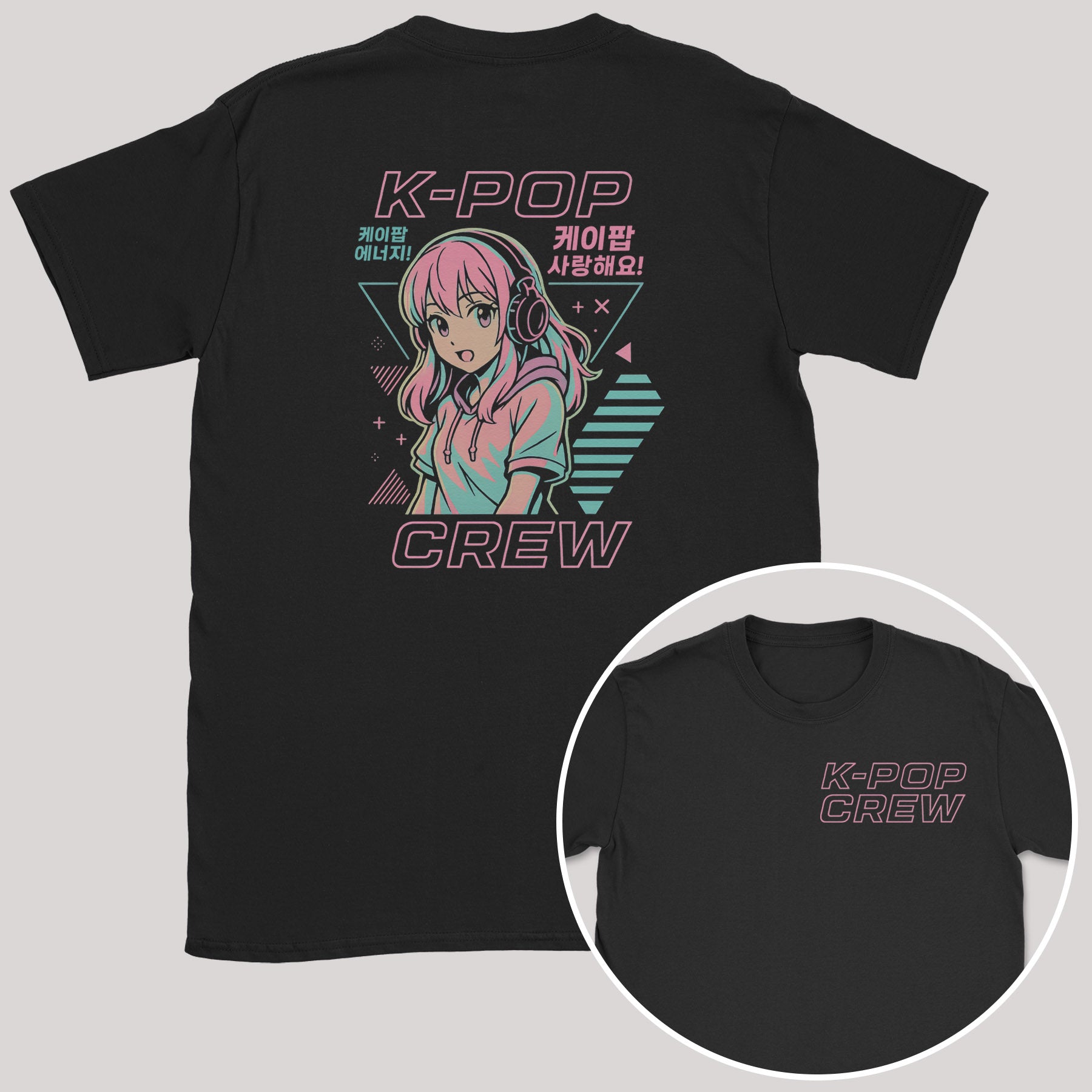 K-Pop Crew Bubblegum Beats Style - K-Pop Graphic Printed T-Shirt