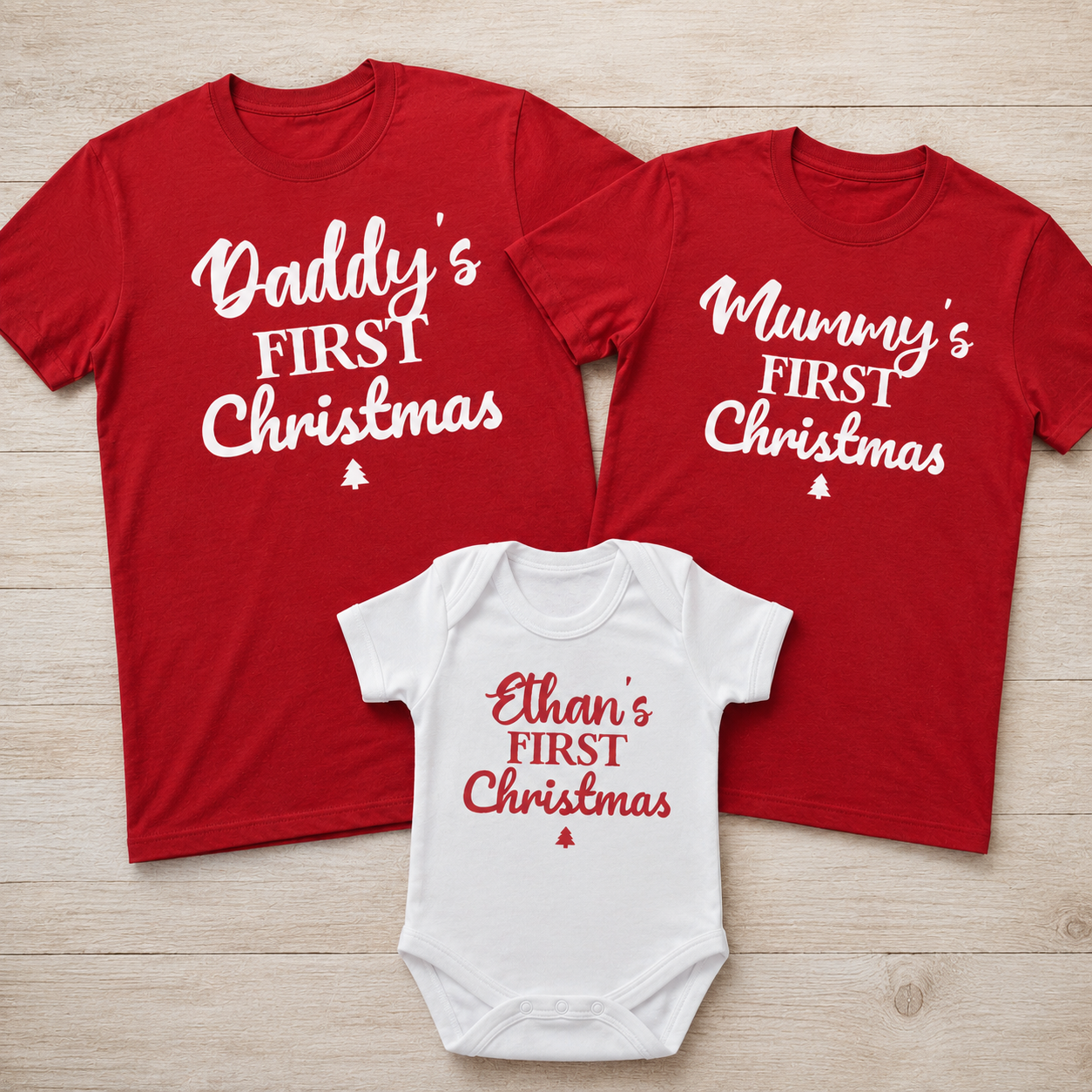 Personalised Daddy, Mummy & ... First Christmas - Family Matching Christmas Tops - Adult, Kids & Baby - (Sold Separately)