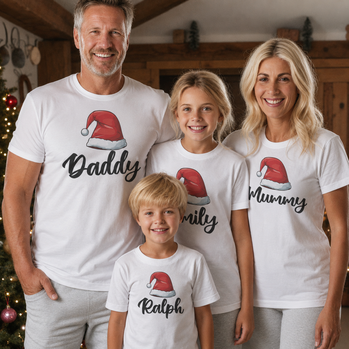 Personalised Daddy, Mummy & ... Santa Hats - Family Matching Christmas Tops - Adult, Kids & Baby - (Sold Separately)
