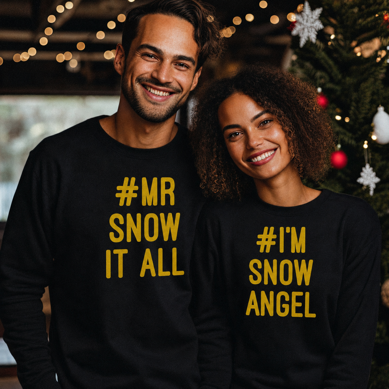 Mr Snow At All & I'm Snow Angel - Christmas Jumper Sweatshirt - All Sizes - (Sold Separately)