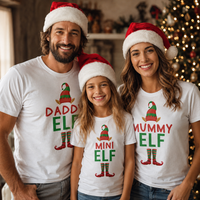 Daddy, Mummy & Mini Elf - Family Matching Christmas Tops - Adult, Kids & Baby - (Sold Separately)