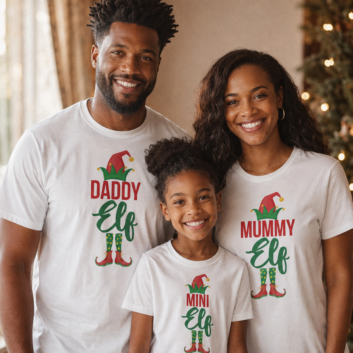 Daddy, Mummy & Mini Elf With Hat & Feet - Family Matching Christmas Tops - Adult, Kids & Baby - (Sold Separately)