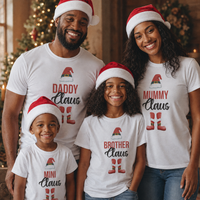 Family Claus With Hat & Feet - Family Matching Christmas Tops - Adult, Kids & Baby - (Sold Separately)