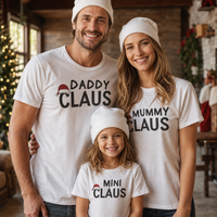 Daddy, Mummy Mini Clause With Hat - Family Matching Christmas Tops - Adult, Kids & Baby - (Sold Separately)
