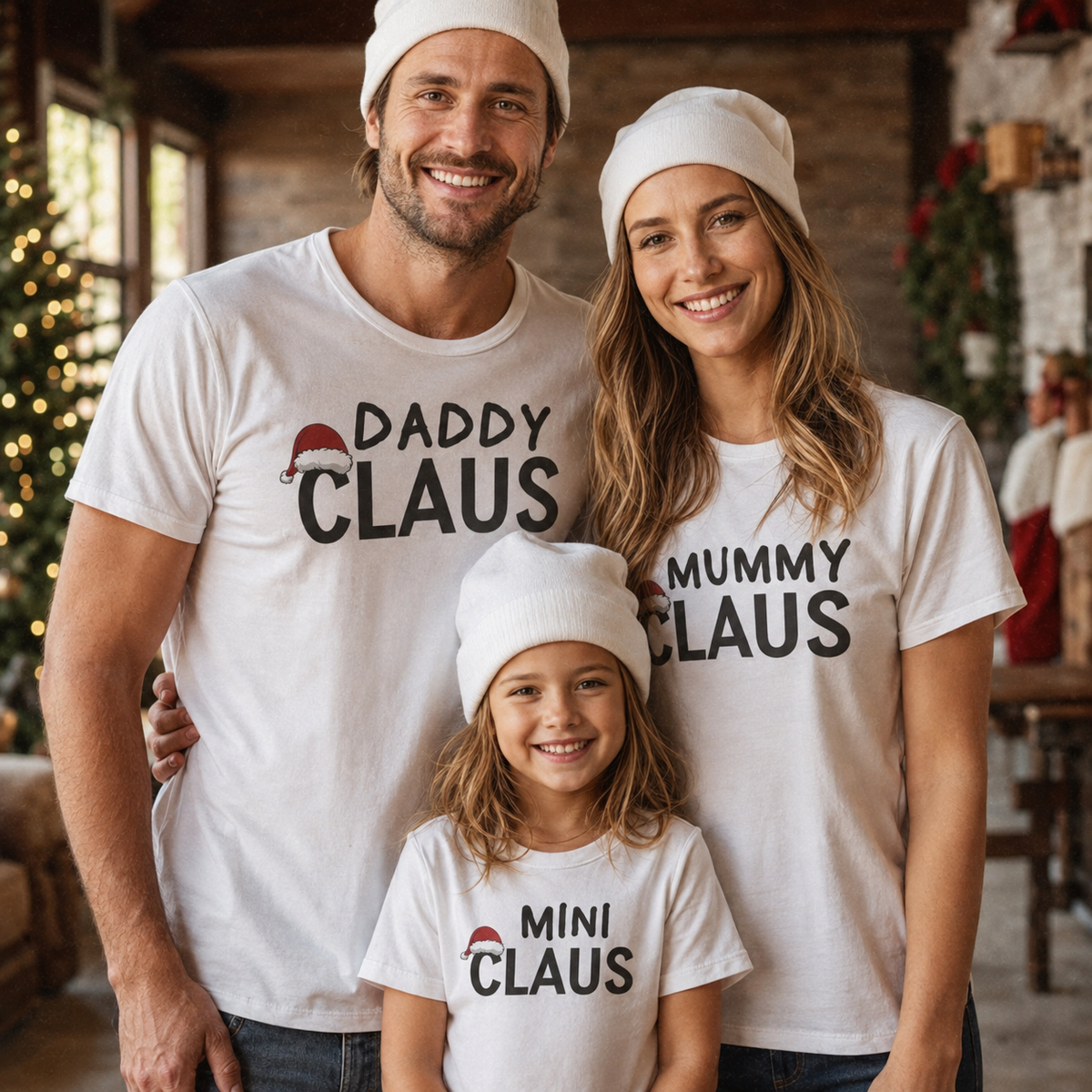 Daddy, Mummy Mini Clause With Hat - Family Matching Christmas Tops - Adult, Kids & Baby - (Sold Separately)