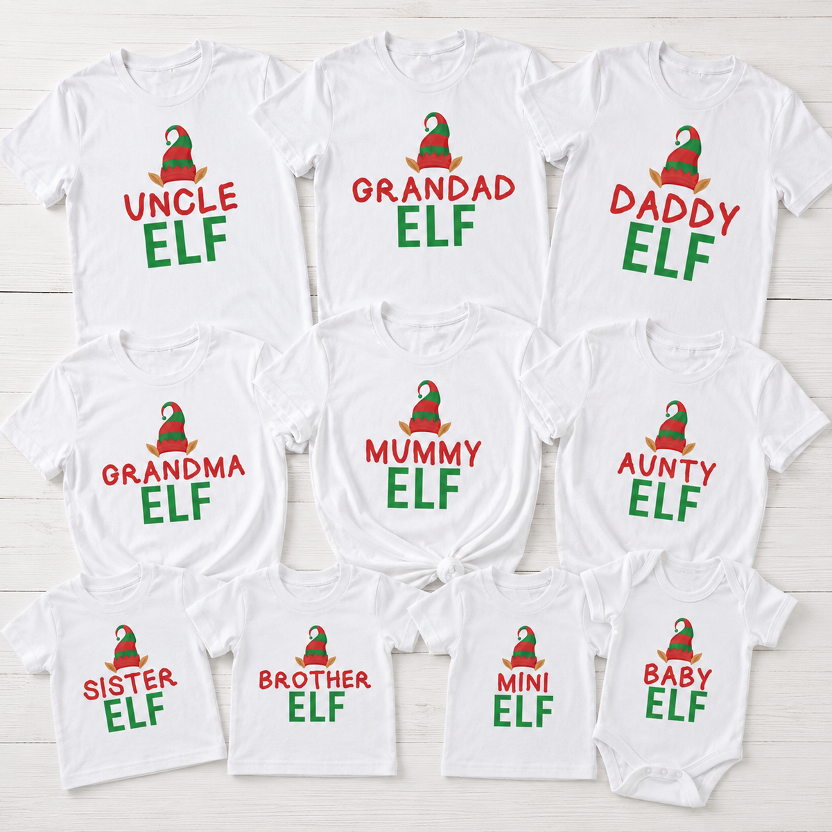 Full Family Elf With Hat - Family Matching Christmas Tops - Adult, Kids & Baby - (Sold Separately)
