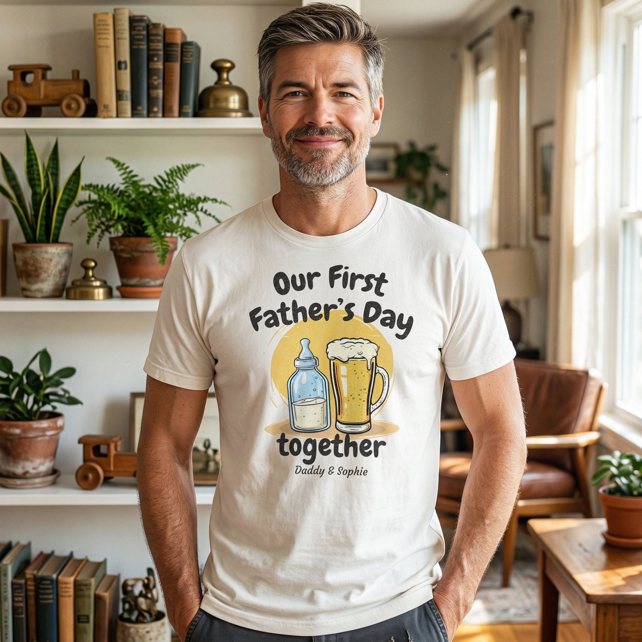 PERSONALISED Our First Father's Day Milk Bottle & Pint Glass - Baby / Kids T-Shirt & Men's T-Shirt - (Sold Separately)