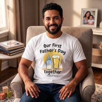 PERSONALISED Our First Father's Day Milk Bottle & Pint Glass - Baby / Kids T-Shirt & Men's T-Shirt - (Sold Separately)