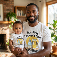 PERSONALISED Our First Father's Day Milk Bottle & Pint Glass - Baby / Kids T-Shirt & Men's T-Shirt - (Sold Separately)