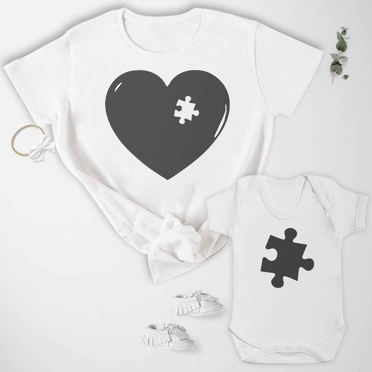 Heart Jigsaw Piece - Baby T-Shirt & Bodysuit / Mum T-Shirt - (Sold Separately)