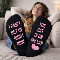 I Can't Get Up Right Now, The Cat Is On My Lap - Printed Funny Socks