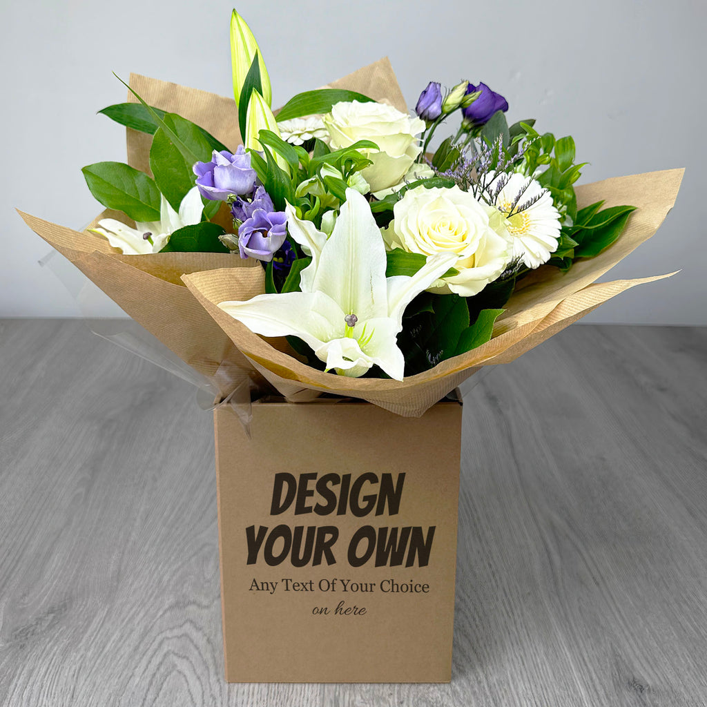 PERSONALISED Meadow Blues Hand Tied Box Bouquet - Create Your Own Text Design