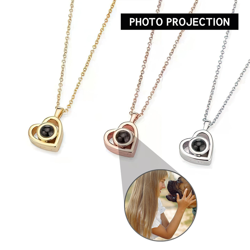 Elegant Hollow Heart Necklace With a Luxurious Projection Gem - Photo Projection Unique Gift