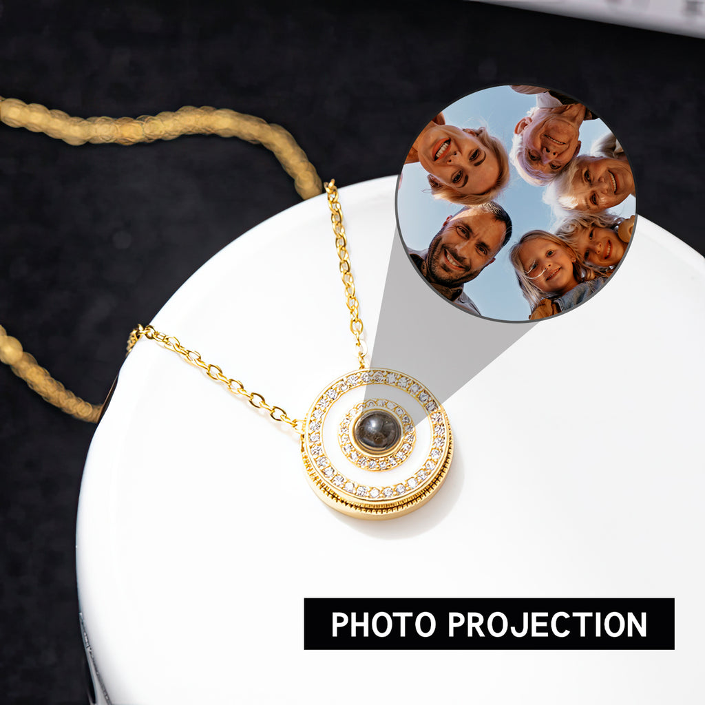 Round Double Diamond Projection Gem Necklace - Photo Projection Unique Gift