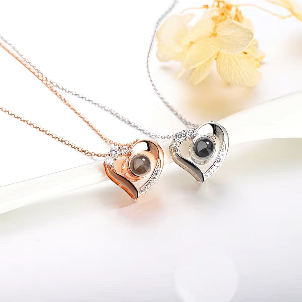 Elegant Heart Diamond Necklace with Projection Gem - Photo Projection Unique Gift