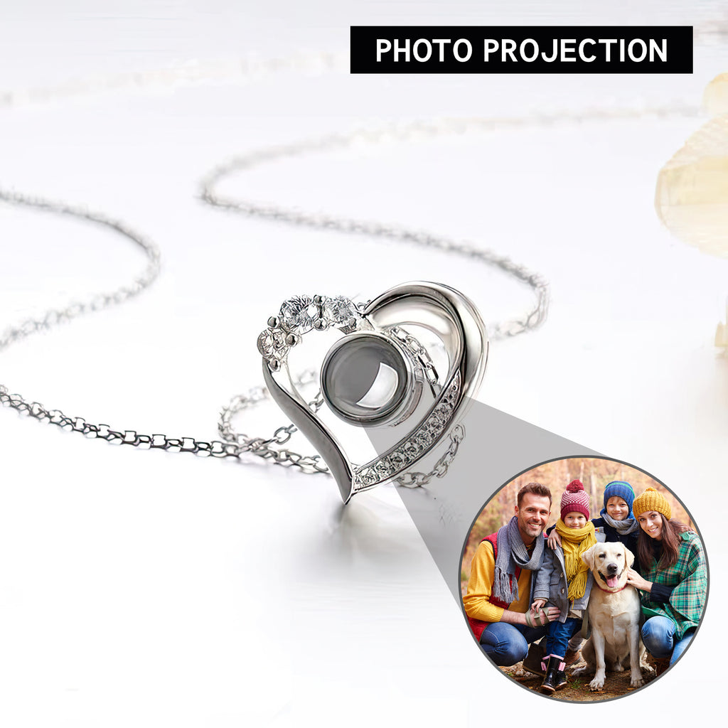 Elegant Heart Diamond Necklace with Projection Gem - Photo Projection Unique Gift