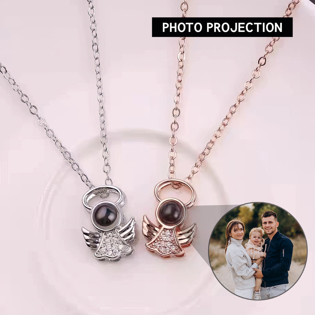 Elegant Angel Diamond Necklace with Projection Feature - Photo Projection Unique Gift