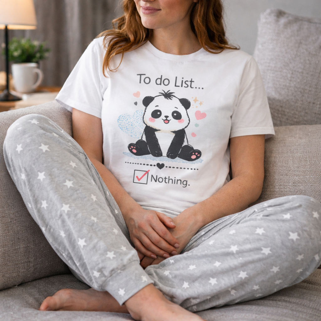 To Do List Nothing Panda - Pyjamas - Top & Tartan PJ Bottoms - (Sold Separately)