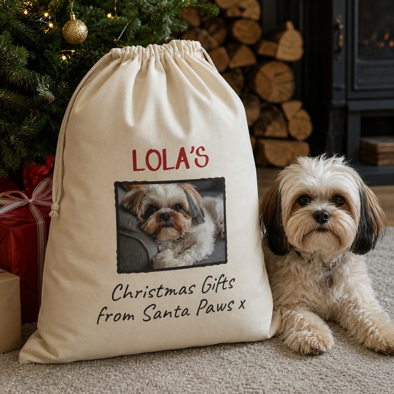 Personalised Photo & Name Christmas Gifts From Santa Paws - Christmas Santa Sack