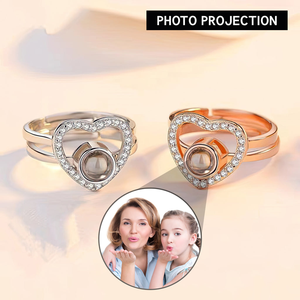 Exquisite and Elegant Heart-shaped Two-in-one Diamond Projection Gem Ring - Photo Projection Unique Gift