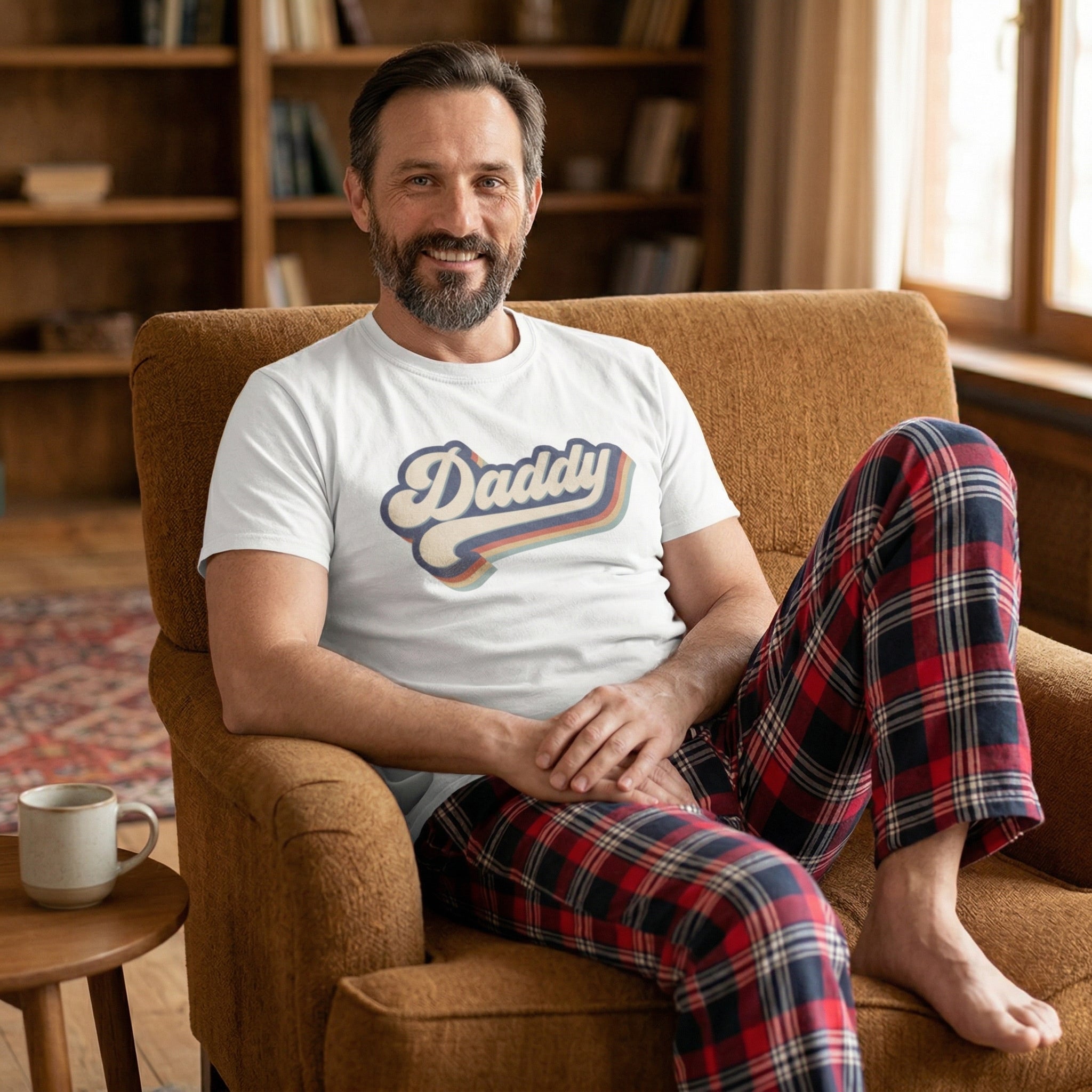 Retro Daddy - Pyjamas - Top & Tartan PJ Bottoms - Dad Pyjamas