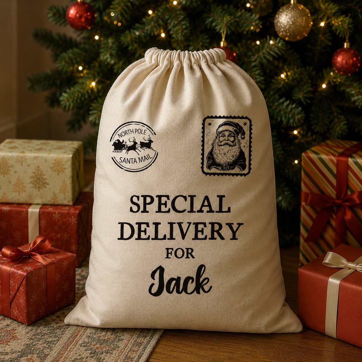 Personalised Santa Stamp Special Delivery For... - Christmas Santa Sack