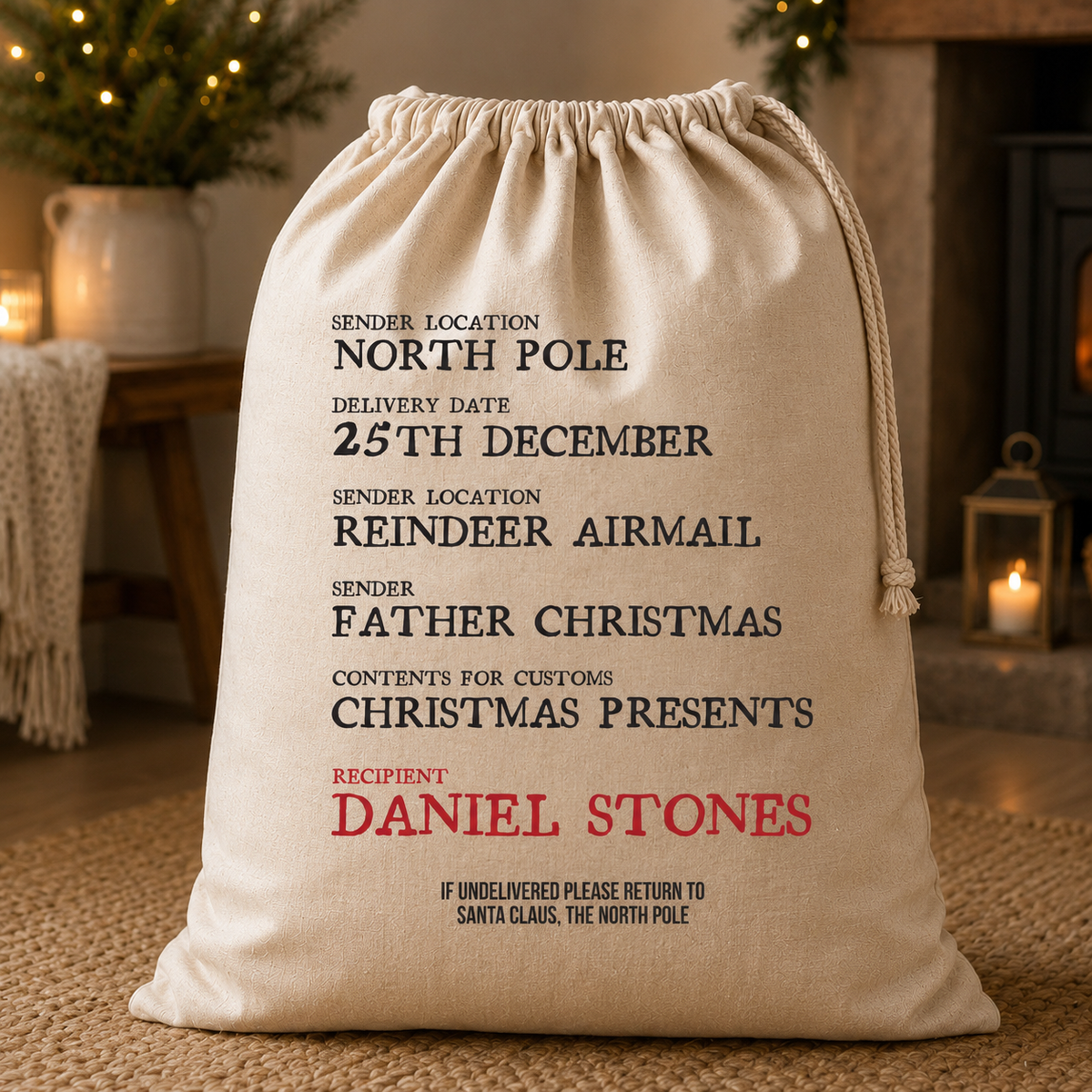 Personalised Location From & Recipient - Christmas Santa Sack