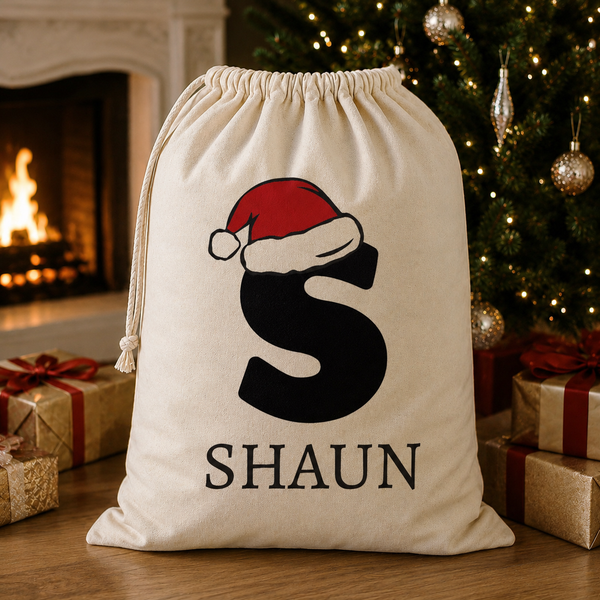 Personalised First Name and First Name Initial - Christmas Santa Sack