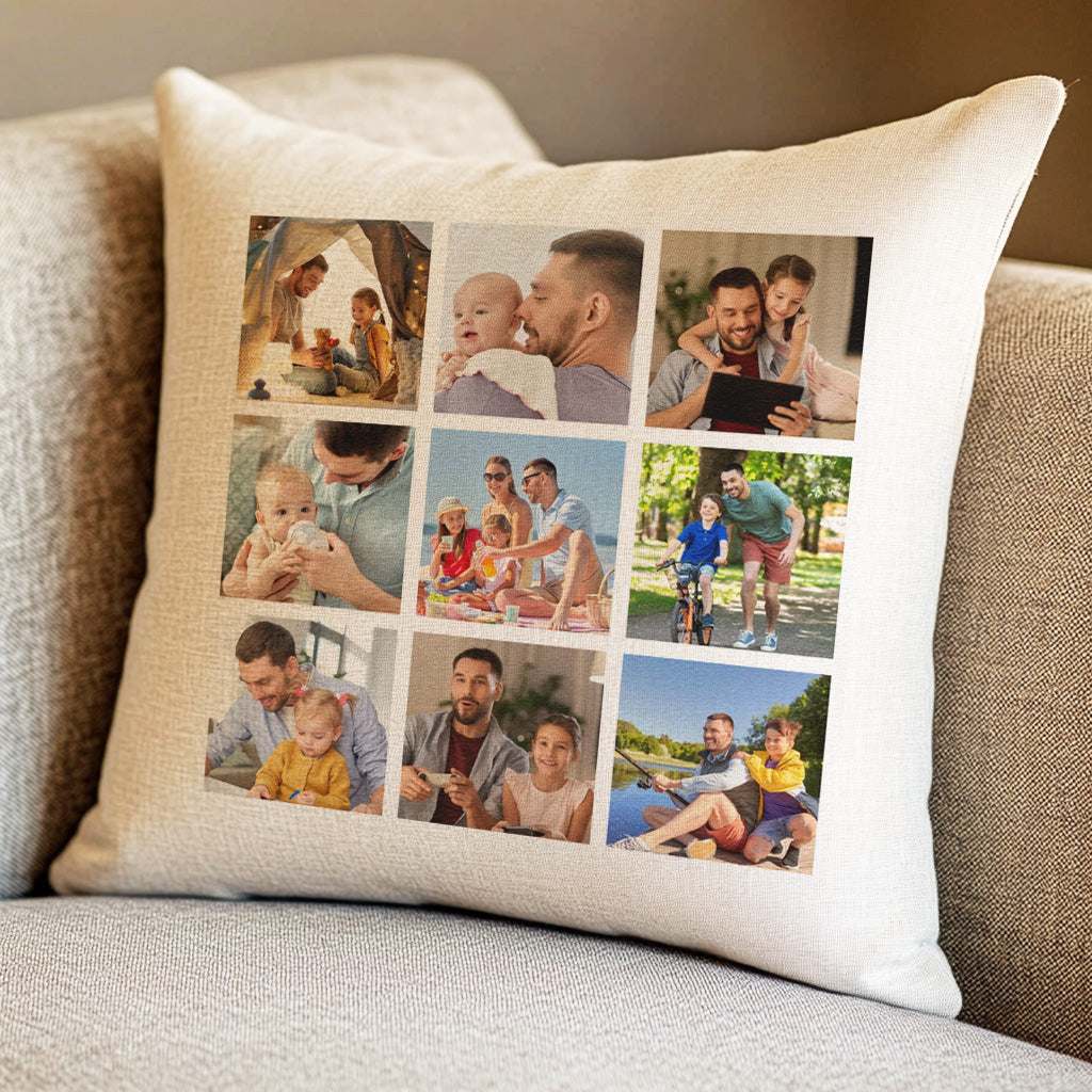 Personalised Dad Cushion with 9 Photos - Printed Cushion Cover - One Size