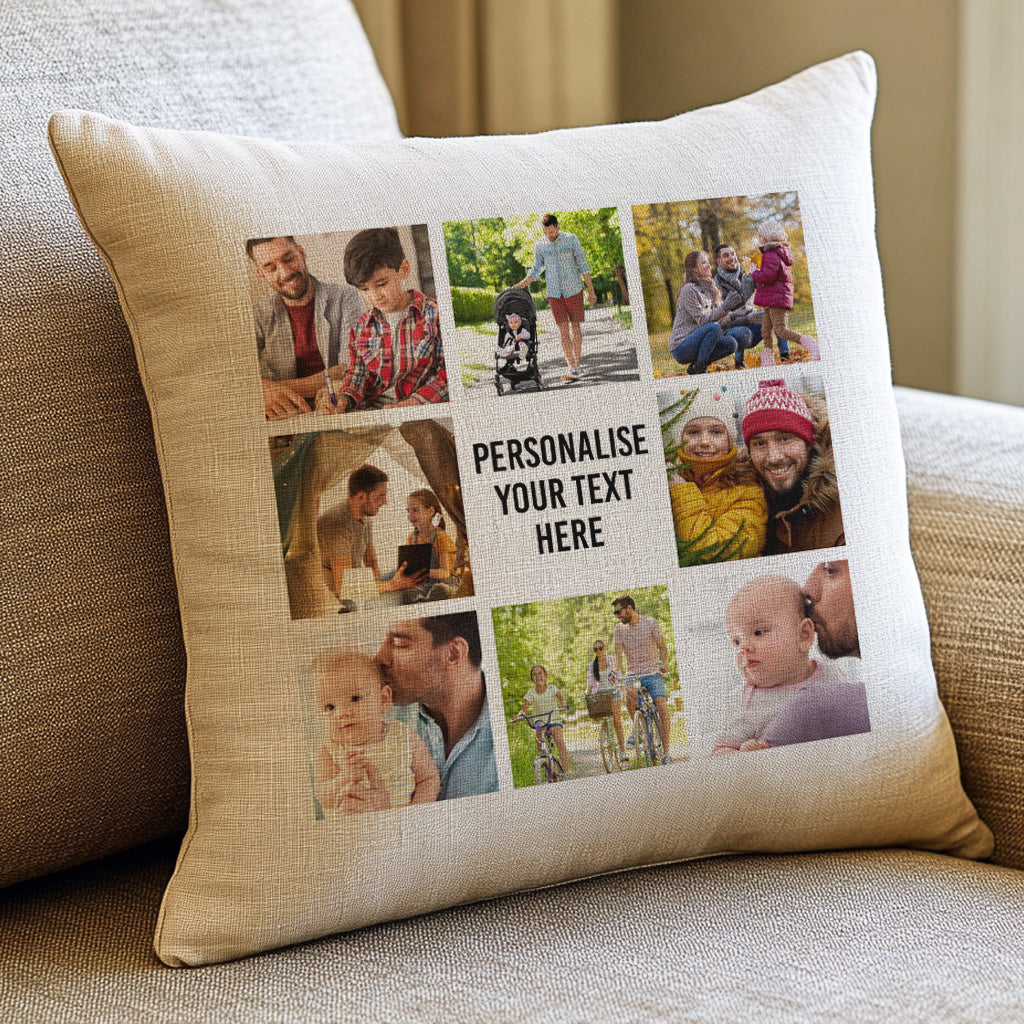 Personalised Dad Cushion with Text & 9 Photos - Printed Cushion Cover - One Size