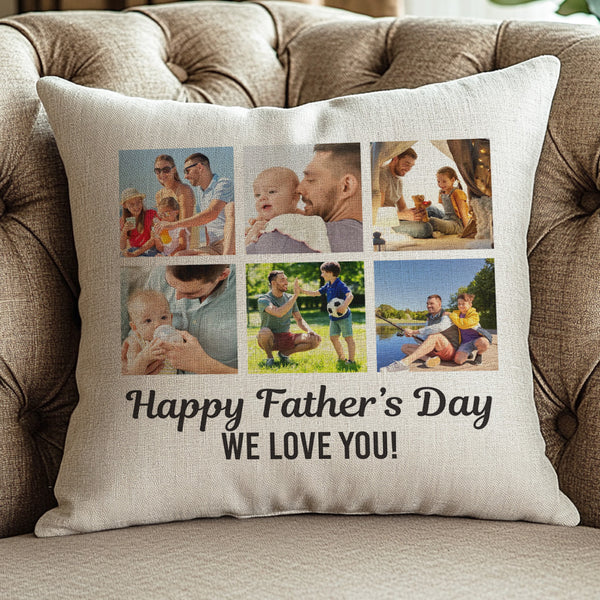 Personalised Dad Cushion with Text & 6 Photos - Printed Cushion Cover - One Size