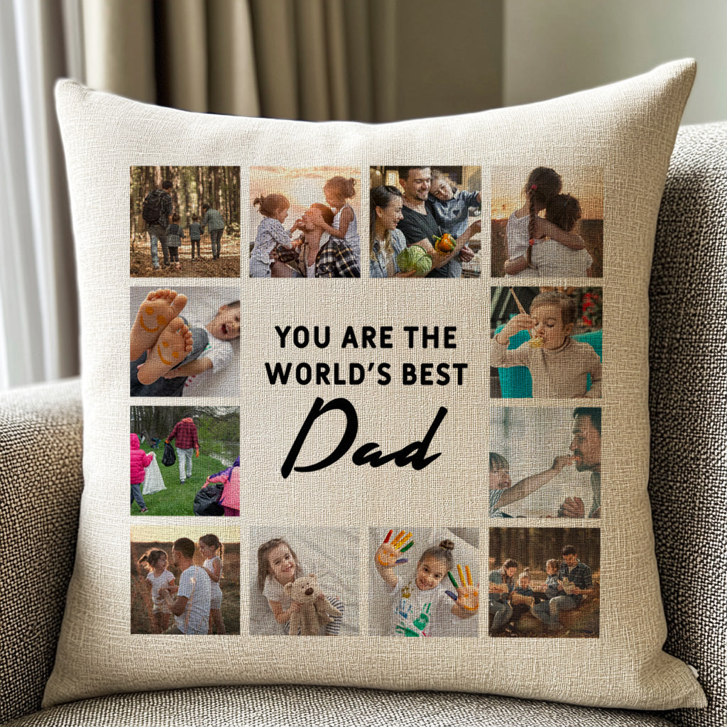 Personalised Dad Cushion with 12 Photos - Printed Cushion Cover - One Size