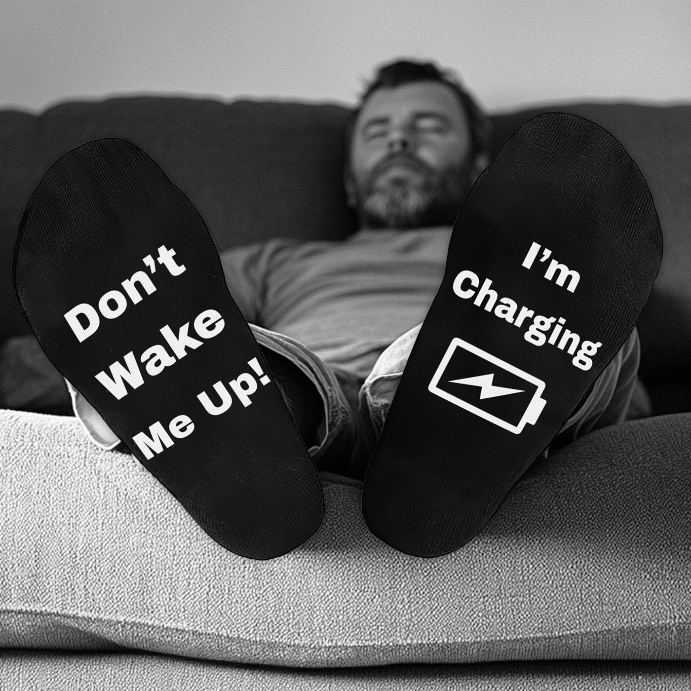 Don't Wake Me Up I'm Charging - Printed Funny Socks