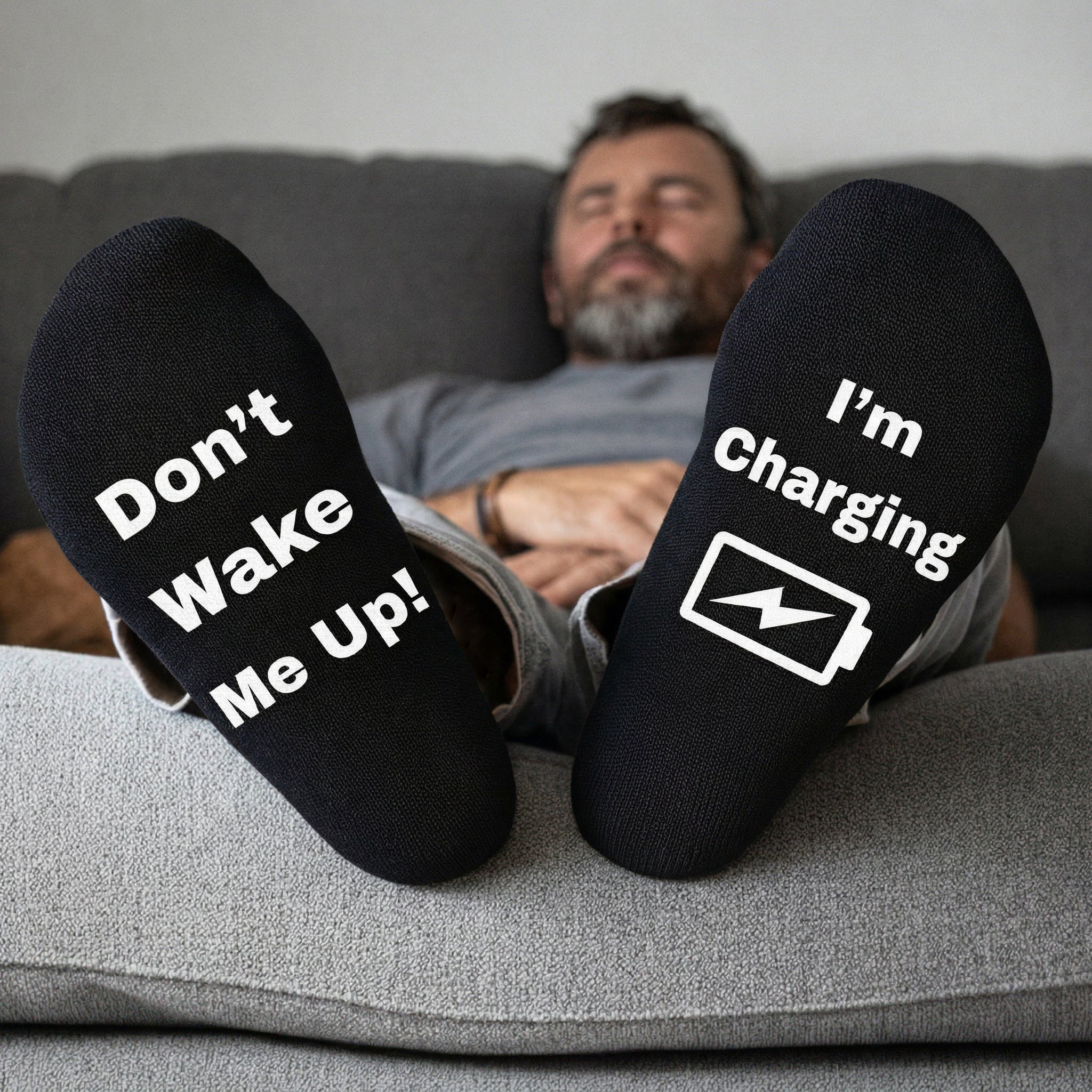 Don't Wake Me Up I'm Charging - Printed Funny Socks
