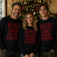 Weihnachtspullover mit Muster für Familiennamen von Claus – Weihnachtspullover-Sweatshirt – Schwarz – Alle Größen
