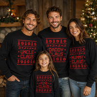 Weihnachtspullover mit Muster für Familiennamen von Claus – Weihnachtspullover-Sweatshirt – Schwarz – Alle Größen